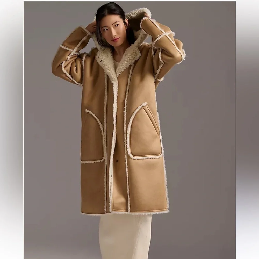 Anthropologie | Pilcro NWT Reversible Sherpa Coat in Tan Size L/P